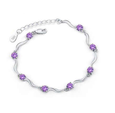 Flashing Cr. Amethyst Set in 925 Silver Imported Tennis Bracelet