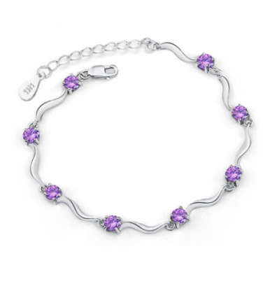 Flashing Cr. Amethyst Set in 925 Silver Imported Tennis Bracelet