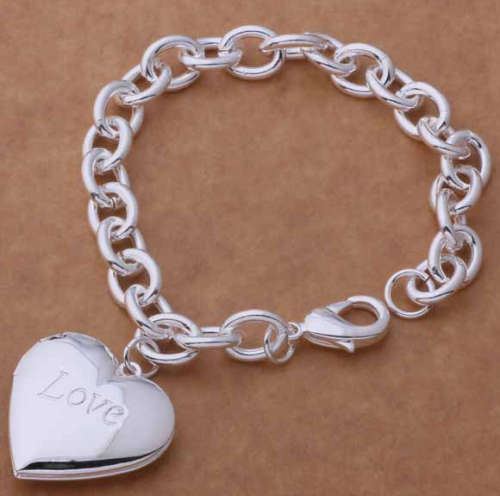 Flashing (LOVE) Heart Shape Locket 925 Sterling Silver Bracelet/Bangle Imported Filled Jewellery