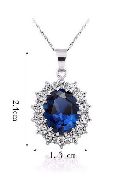 Stylish Cr Diamond & Sapphire Set in 925 Sterling Silver Neck Chain Imported Filled Jewellery