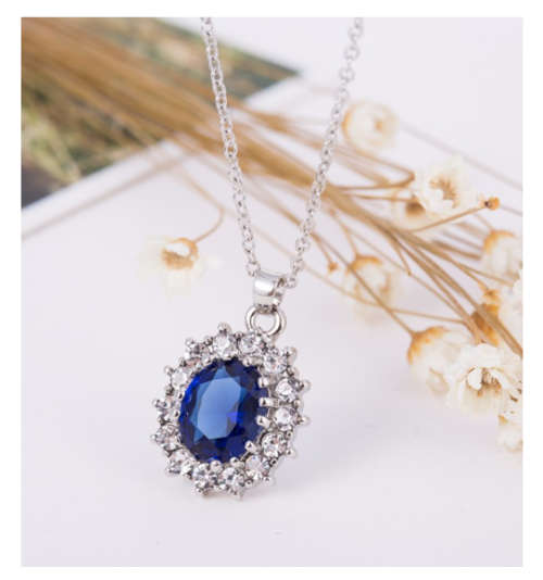 Stylish Cr Diamond & Sapphire Set in 925 Sterling Silver Neck Chain Imported Filled Jewellery