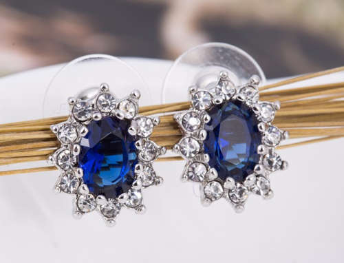 Stylish Cr Diamond & Sapphire Set in 925 Sterling Silver Earrings Imported Filled Jewellery