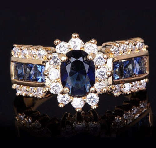 Attractive Sim Sapphire & Diamond in 18ct Yellow Rolled Gold Imported Ring