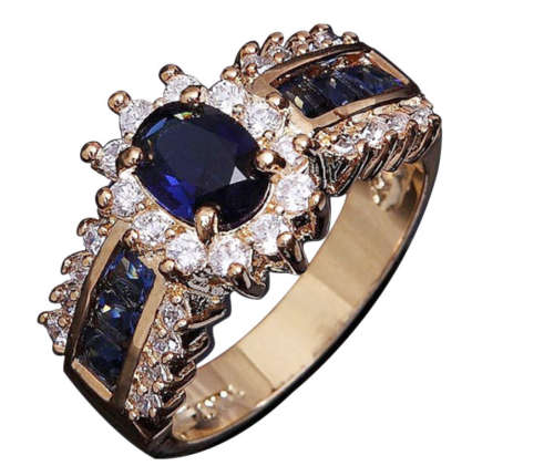 Attractive Sim Sapphire & Diamond in 18ct Yellow Rolled Gold Imported Ring