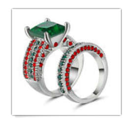 Amazing Cr. Green Emerald Set in 18ct White Gold Imported Filled Wedding Set