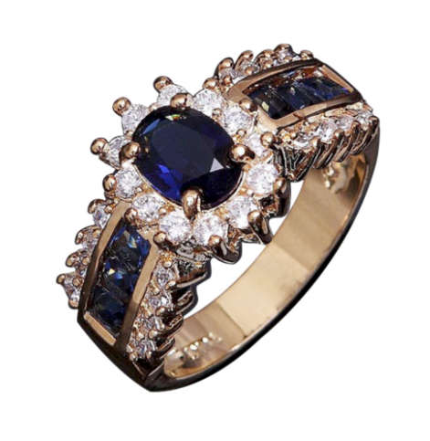 Attractive Sim Sapphire & Diamond in 18ct Yellow Rolled Gold Imported Ring