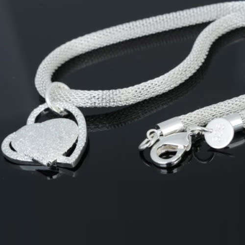 Quality 925 Sterling Silver Mesh Neck Chain with Heart Shape Pendant Imported Filled Jewellery