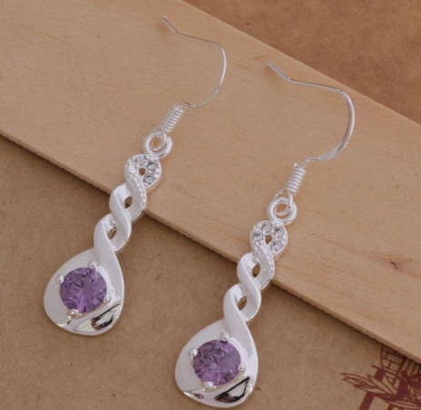 Dazzling Sim Amethyst Set in 925 Sterling Silver Earrings Imported Filled Jewellery
