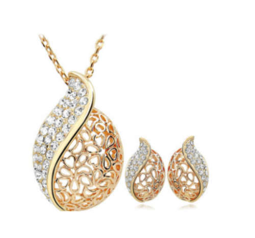 Sparkling Diamante Set in 14ct Yellow Rolled Gold Imported Neck and Earring Set