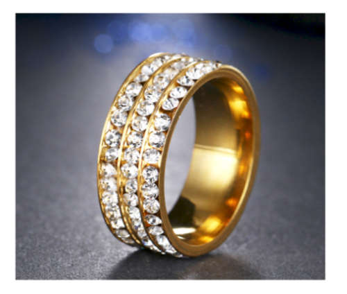 Stylish Diamante Set in 18ct Yellow Gold Wedding/Engagement Ring Imported Filled Jewelry