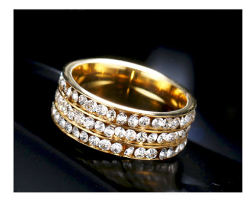 Stylish Diamante Set in 18ct Yellow Gold Wedding/Engagement Ring Imported Filled Jewelry