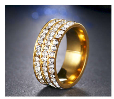 Stylish Diamante Set in 18ct Yellow Gold Wedding/Engagement Ring Imported Filled Jewelry
