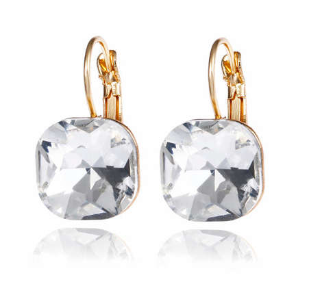 Attractive Sim Square Cut Diamond Set in 14ct Yellow Gold Earrings Imported Filled Jewellery