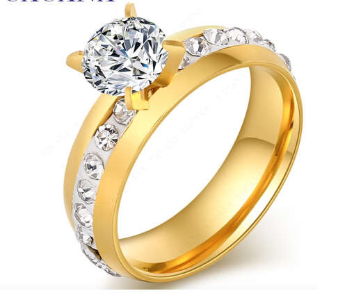 Stylish Diamante Set in Titanium Stainless Steel Wedding/Engagement Rings