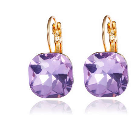 Attractive Sim Square Cut Amethyst Set in 14ct Yellow Gold Earrings Imported Filled Jewellery
