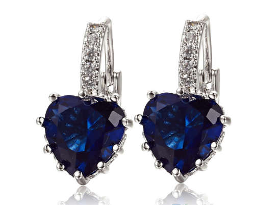 Charming Heart Shape Diamond Crystal Set in 14ct White Gold Imported Filled Earrings