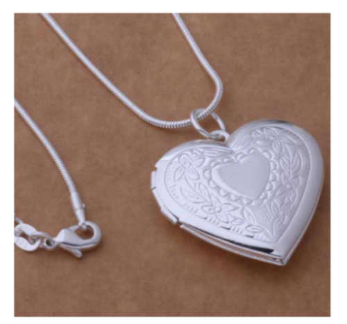 Super-B 925 Sterling Silver Heart Shape Locket & Matching Neck Chain with 925 Stamp Filled Jewels