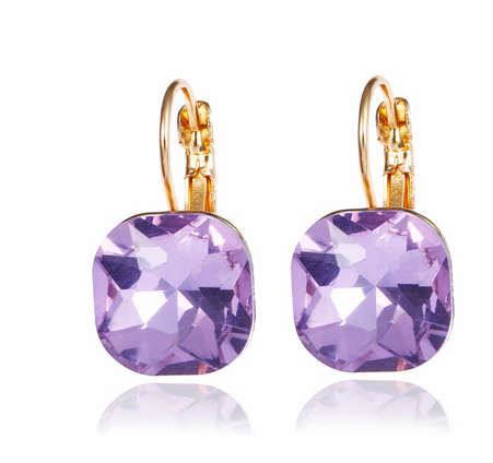 Attractive Sim Square Cut Amethyst Set in 14ct Yellow Gold Earrings Imported Filled Jewellery