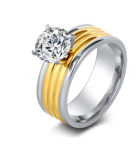 Stylish Diamante Set in Titanium Stainless Steel Wedding/Engagement Rings