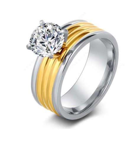 Stylish Diamante Set in Titanium Stainless Steel Wedding/Engagement Rings