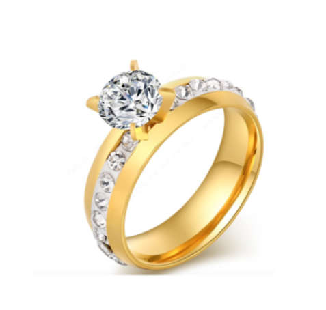 Stylish Diamante Set in Titanium Stainless Steel Wedding/Engagement Rings