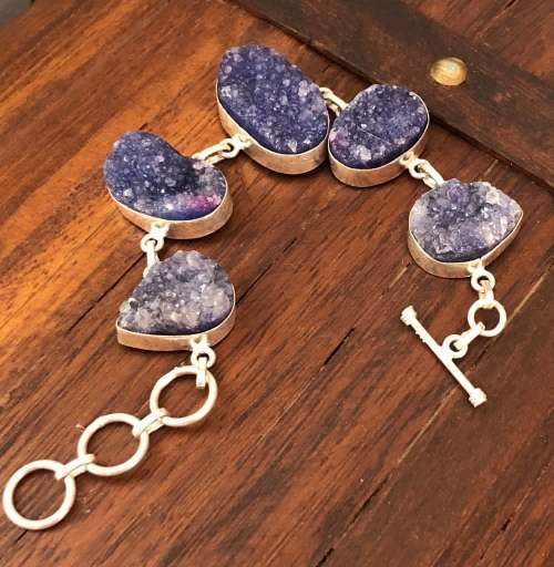 Gorgeous Purple/Blue Drusy Set in 925 Sterling Silver  Imported Bracelet