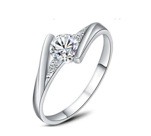 Dazzling Cr White Diamond Set in 925 Sterling Silver Ring Imported Filled Jewellery