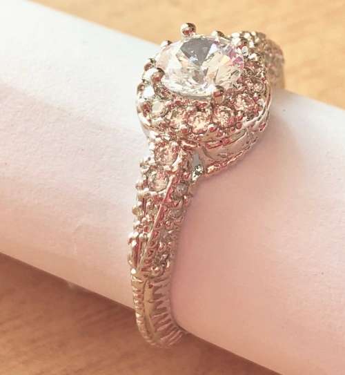 Stylish Sim White Diamond Set in 925 Sterling Silver Ring Imported Filled Jewels