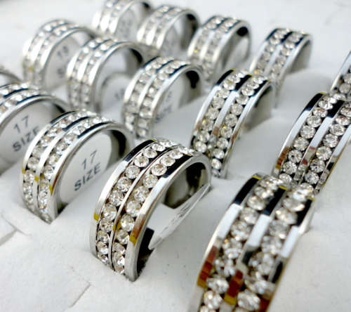 Fancy Diamante Set in 316L Stainless Steel Imported Engagement/Wedding Ring