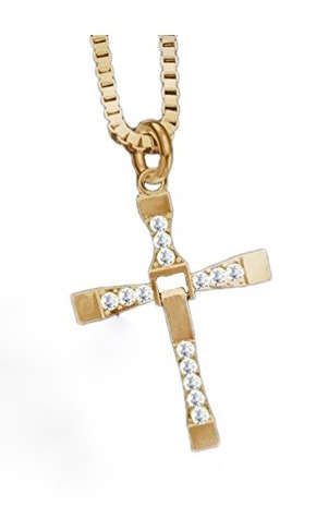 Stylish Sim Diamonds 14K Gold Unisex Cross with Matching Neck Chain Imported Filled Jewellery