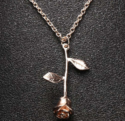 Delicate 9ct Yellow Gold Filled Rose Flower Pendant Necklace
