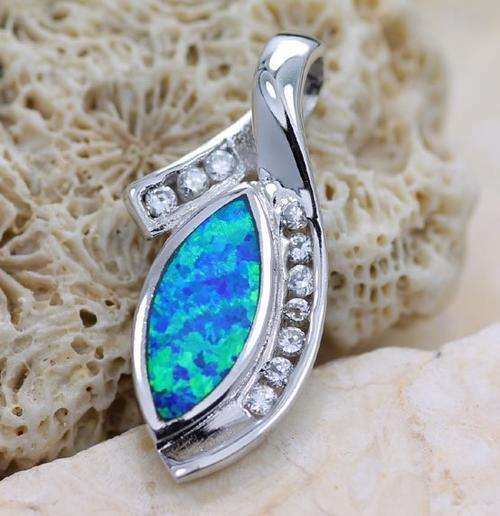 Excellent Blue Fire Opal & Zircon 925 Sterling Silver Pendant