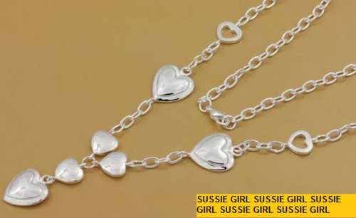 Classic 925 Silver Chain with Heart Pendants