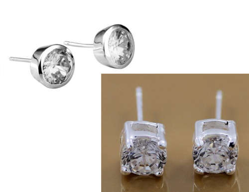 2 Pairs 925 Sterling Silver Crystal Earrings
