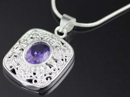 Sophisticated and New Amethyst in 925 Silver Pendant with Chain