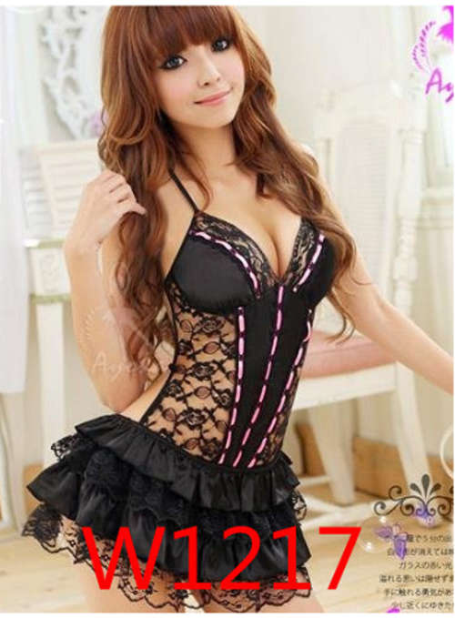 Sexy Lingerie Black Lace Dress+G String Sleepwear or Underwear