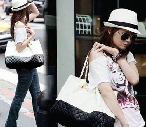 AWESOME  BEIGE AND BLACK  HIGH FASHION HANDBAG