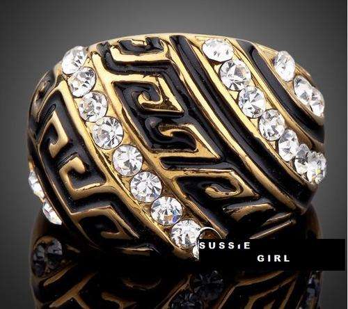 18K Real Gold Plated ANCIENT PATTERN SWA ELEMENTS Austrian Crystal Ring