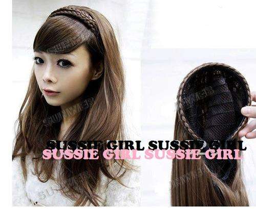 Women's Wig braid Hoop Headband Long Synthetic Wavy Hair Wigs Fashion Hairpiece (DARK BROWN)