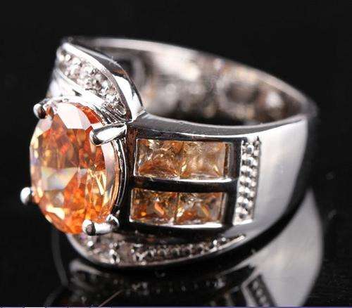HOT OVAL CUT MORGANITE & WHITE TOPAZ SILVER RING SIZE 6