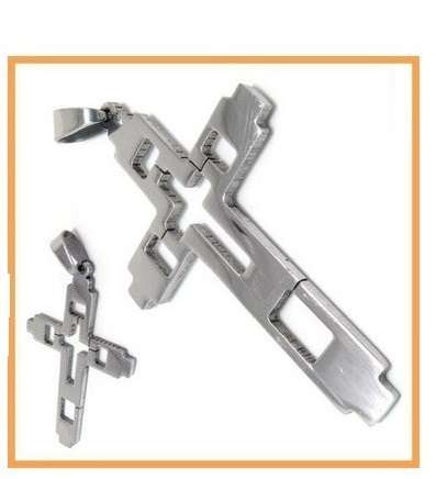 STAIN AND STEEL DETAIL CROSS WTH MATCHING CHAIN