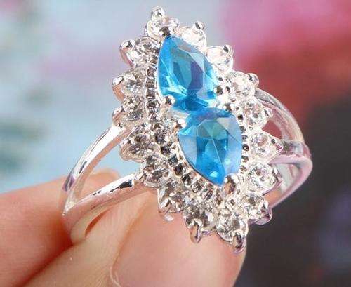 PEAR CUT BLUE & WHITE TOPAZ 925 STERLING SILVER RING