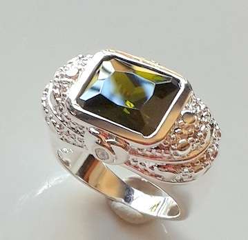 SQUARE CUT SMOKY TOPAZ ZIRCON STERLING SILVER RING