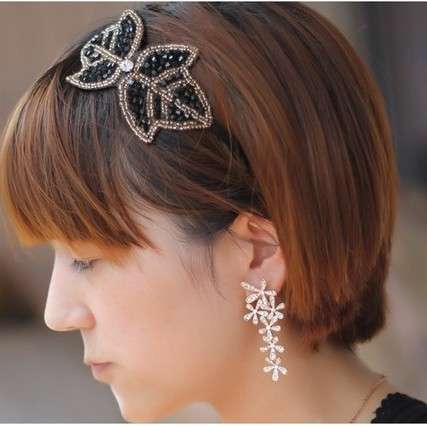 Silver Five Leaf Flowers Fully-Jewelled Earrings