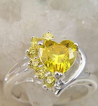 SWEAT HEART CUT GOLDEN 8.0mm CITRINE SET IN 925 SILVER RING # SIZE 7/8