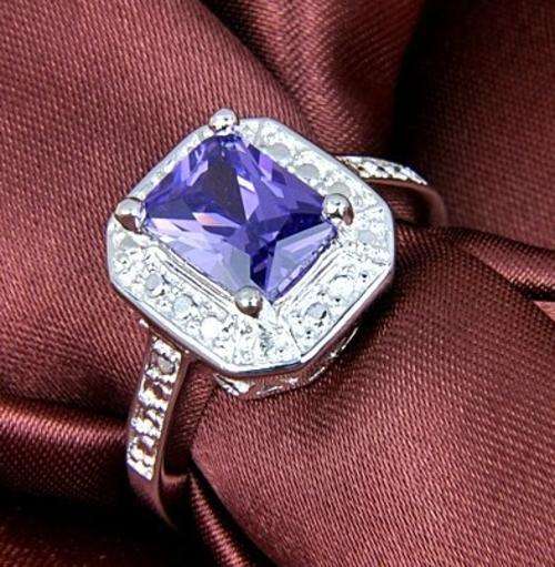 925 Silver Square Cut Amethyst Silver Ring #Size 7