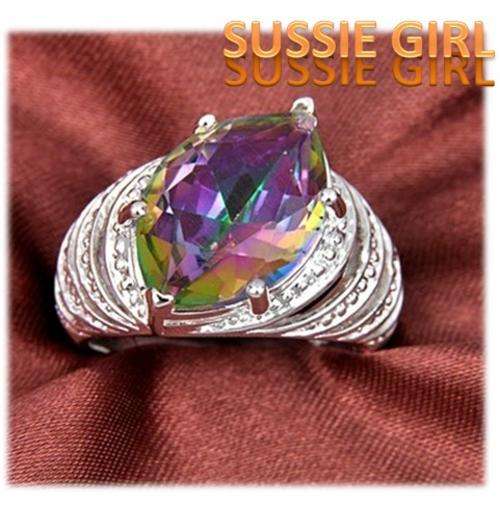 Exquisite and One of a Kind Rainbow Topaz 925 Silver Ring # Size 8