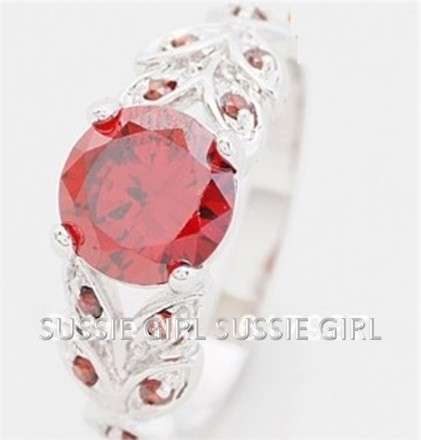 Ruby Red 18ct Platinum Gold Filled Ring # Size 7