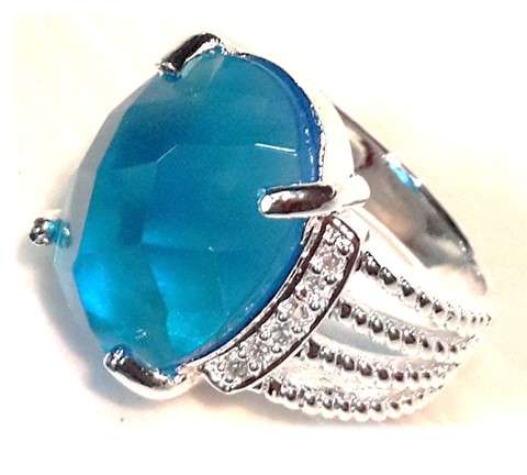 Amazing 925 Sterling Silver Blue Crystal Diamond Ring #Size 8