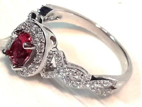 Faceted Pigeon Blood Red Ruby & White Topaz Set in 18ct Platinum Rolled Gold #Size 7.5